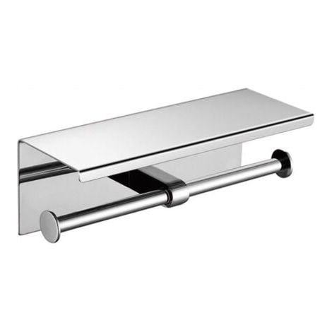Argent - 27x11x10 cm - Porte papier toilette acier inoxydable avec support smartphone, capacité de rangement 2 rouleaux, Acier inoxydable (1/3)