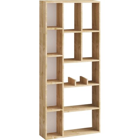 Calicosy – Bibliothèque 12 niches décor chêne saphir H170 cm – Panneaux mélaminés – Dimensions 75x18 cm – Pour espaces modernes (1/4)