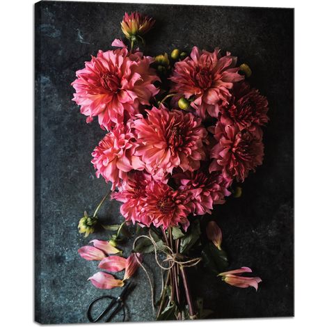 Stampa botanica su tela "Mazzo di dalie" 40x50 cm