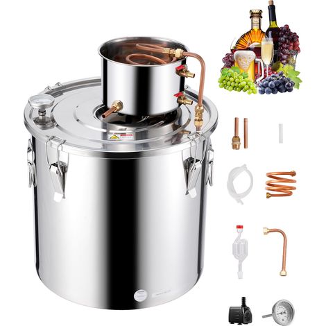 Vevor – Distillateur alambic 50 L en inox avec serpentin en cuivre – Kit de fermentation avec thermomètre et pompe – Pour brasser vin, whisky, eau (1/5)