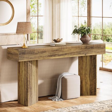 Tribesigns Table console 160 cm, étroite, longue, pour canapé, entrée, couloir, foyer et salon, moderne, marron (1/5)