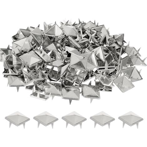 80Pcs Rivet Pyramide Carrée, 12mm Clous à Quatre Griffes, Clou Punk Rock Cuivré pour Vêtements, Sacs, Chaussures en Cuir (Argenté) (1/5)