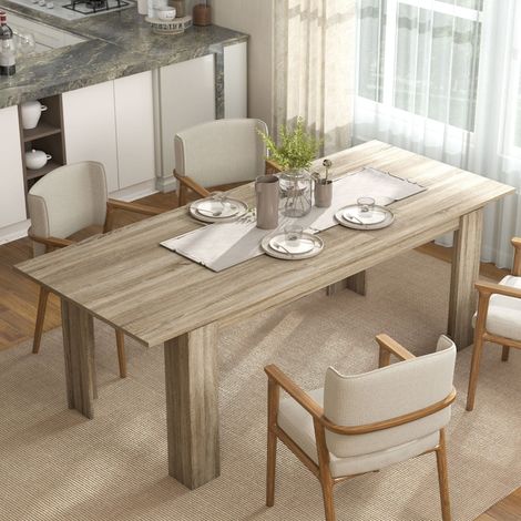 REDOM Mesa de comedor 180x90x76.6 cm, extensible a 260 cm, mecanismo mariposa, tableros de partículas melamínicos, roble