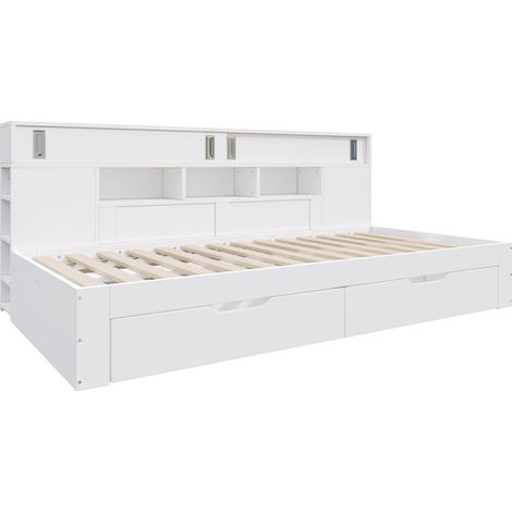 Cama infantil multifuncional 140 x 190 cm con cajones y almacenaje en MDF blanco (1/5)