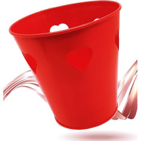 Trade Shop - DEKORATIVE ROTE ZINN EIMER 14 CM HERZEN VALENTINSTAG GESCHENKIDEE 92294 - (1/2)