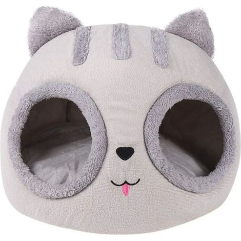 Panier pour chat - Couverture douce et lavable - Forme de tête de chat - Niche confortable pour animal de compagnie avec lit doux et lavable