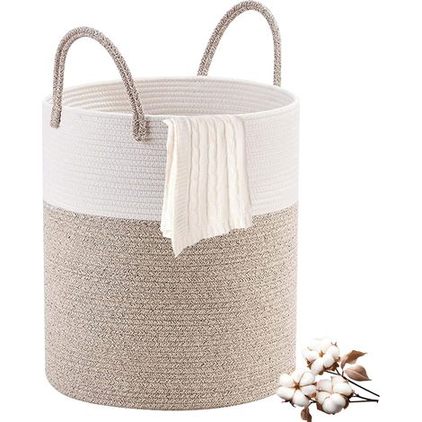 Panier à linge pliable corde coton 38×50 cm avec poignées, corbeille rangement jouets chambre enfant salle de bain (1/5)