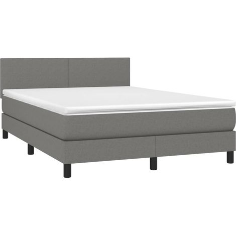 Estructura de cama LED con cabecero con somier colchón 140x190 cm tela gris oscuro TDL0208379