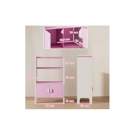 Bibliothèque enfant 60x35x100 cm en MDF rose, avec rangement pour chambre FloraGrace (1/5)