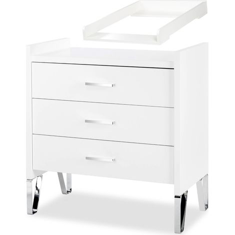 BLANKA Commode enfant avec pieds métal et plan à langer amovible Blanc (1/5)