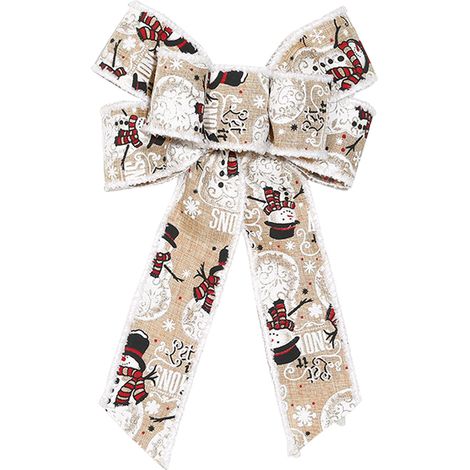 Khakifarbene Fliege mit Schneemannmotiv (5,3 cm, einzeln erhältlich) – Roter Weihnachtsbaumschmuck aus Leinenimitat, handgefertigt, Drahtverzierung, 40 cm, Leinen und Polyester (1/2)