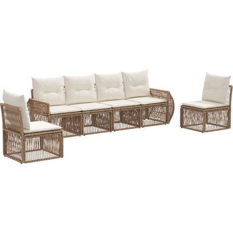 Gartensofa-set 6 pcs Beige und Cremeweiß Poly-Rattan vidaXL