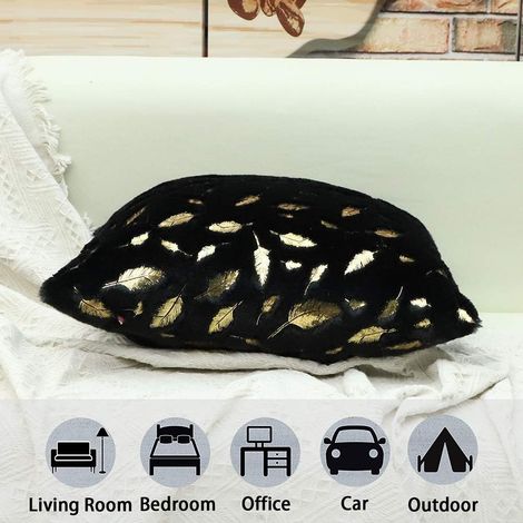Taie d'oreiller souple avec motif plume, Chambre super douce, intérieur de canapé - lit, 43x43cm, 2 pièces (noir) (1/4)