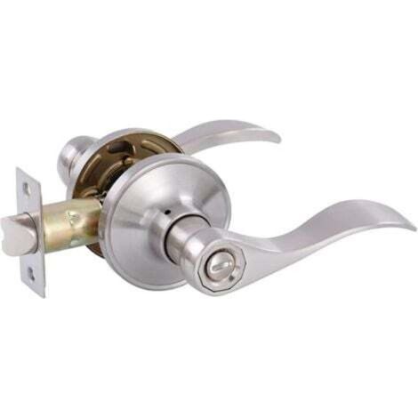 Bedroom/bathroom door lock, wavy handle, compatible with left and right opening doors (silver) (1/4)