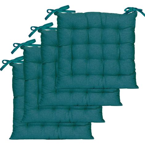 Lot de 4 Galettes de Chaise carrées Bicolores 40x40cm, Bleu Canard/Moutarde (1/5)