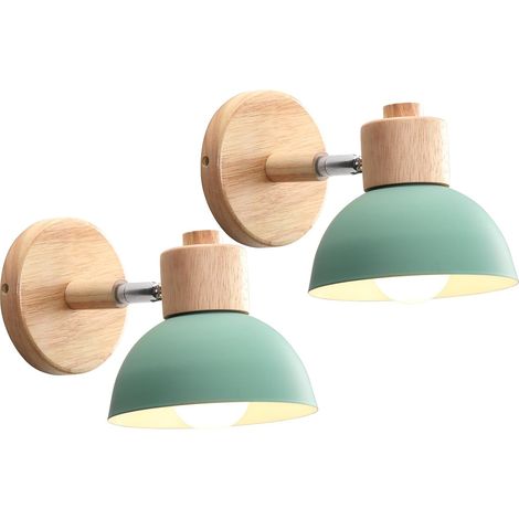 Aplique de pared industrial vintage de 15 cm, ajustable, de madera y metal, estilo retro, E27, para interiores, dormitorio, sala de estar, pasillo, restaurante (paquete de 2, verde) (1/5)