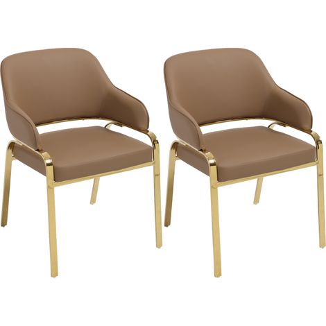 Wahson Dinging Chairs 2Pcs, PU Leather Kitchen Chairs with Openwork Backrest Armchair for Dining Room Living Room Home, Brown (1/5)
