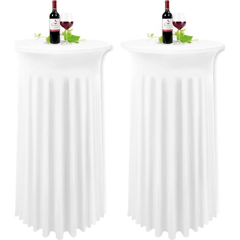 Lot de 2 Housses de Table Ronde Spandex avec Jupes Blanches 60x110cm pour Cocktail (1/5)