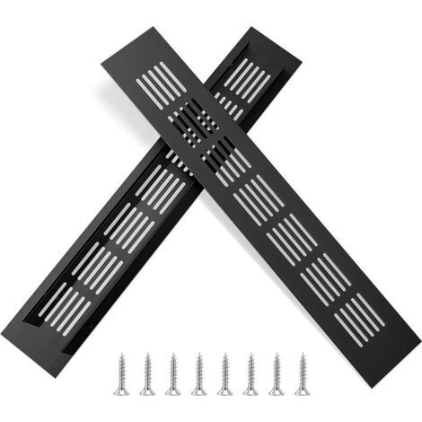 Grille d'aération en Aluminium Grille de Ventilation Rectangulaire avec Vis pour la Ventilation des Placards et des Chambres 30x5cm Noir 2 Pièces (1/5)