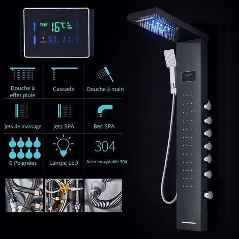 Panneau de douche hydromassant led noir, Milan (1/5)