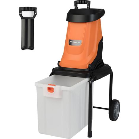 COSTWAY 2800W Biotrituratore Elettrico per Rami, Trituratore da Giardino con Cesto da 50L e Ruote, Diametro di Taglio 4,5 cm, Rapporto di Riduzione 15:1, Trituratore Rami per Cortile (Arancione) (1/5)