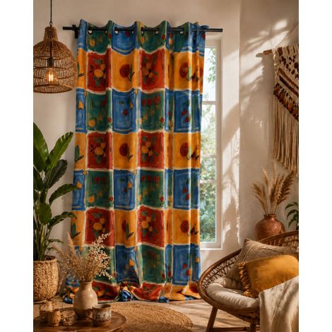 Rideau à Œillets Imprimé Bohème – 140 x 250 cm - 140x250cm - Vert sauge (1/2)