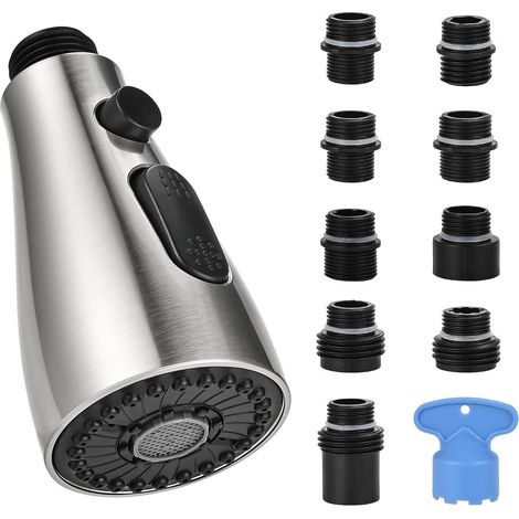 Ersatz Brausekopf Küchenarmatur Pull Out Geschirrbrause 3 Modi mit 9 Adaptern (1/5)