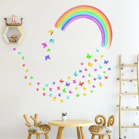 Rainbow Wall Stickers, Colorful Butterflies, Cloud Wall Stickers, Baby Nursery, Children's Room, Living Room Wall Decoration (1/4)
