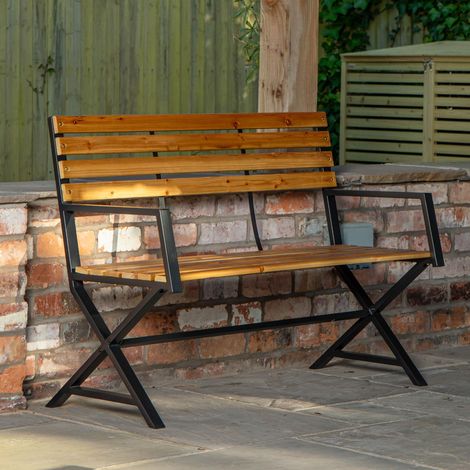 Kendal 2 Person Outdoor Modern Cross Design Metal Wooden Garden Patio Bench (1/5)