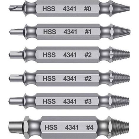 Lot de 6 Extracteurs de Goujons/Vis Professionnels en HSS 4341 - Kit d'Outils de Dévissage avec Tourne à Gauche Extracteur, Foret pour Boulons Endommagés - Extracteur de Vis de Haute Qualité.