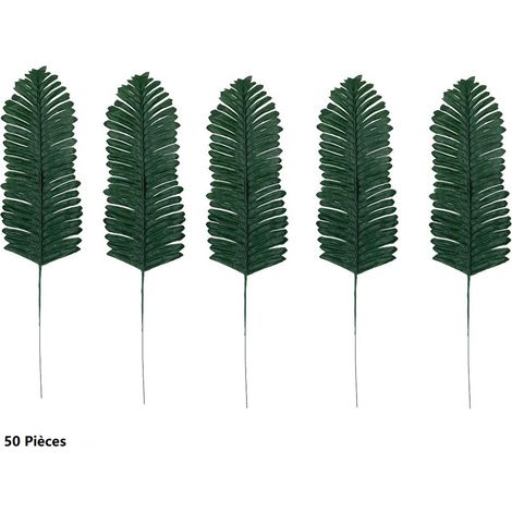 MINKUROW 50 Hojas De Palma Artificiales De 30 Cm X 10 Cm Con Tallos, Plantas Tropicales, Hojas De Palma Y Hojas De Monstruo, Hojas De Palma De Plástico Para La Jungla Hawaiana De Luau, Decoración De M (1/2)
