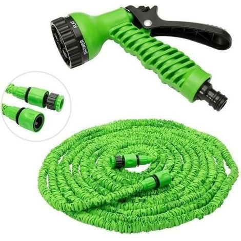 pair Jardin Pelouse Tuyau d arrosage extensible de 20m à 40m- Tuyau rétractable avec pistolet 7 jets -Tuyau Buse Tete d\\'arrodage -Vert (1/4)