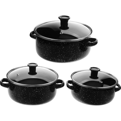 Set de 3 mini-casseroles émaillées - marmite couleur café avec couvercle et 2 poignées, antiadhésive, pour la cuisine (1/5)