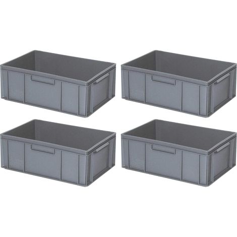 BRB 4 récipients Euro boite de rangement plastique avec 2 poignées, 600 x 400 x 220 mm, 43 l, gris