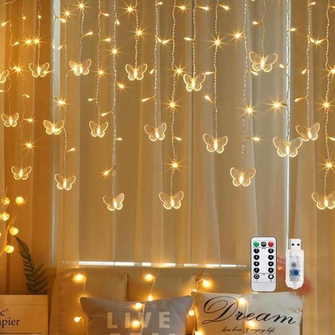 Rideau lumineux LED papillon - 8 modes - Convient pour la maison, l'église, les mariages et les anniversaires (Papillon - Blanc chaud) (1/5)