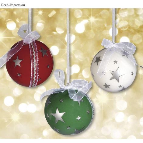 RAYHER - 3 PEZZI - SFERE DI NATALE IN PLEXIGLASS CON STELLE STRASS - 8CM