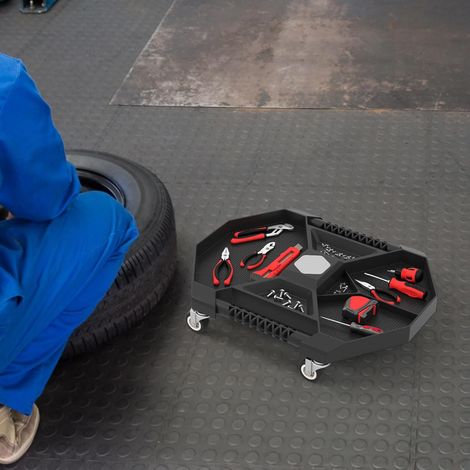 GOPLUS Plateau à Outils Roulant Vide avec 4 Roulettes Pivotantes à 360°, Porte-Outils à Roulettes avec 4 Compartiments Magnétiques & 2 Poignées Latérales, pour Garage, Atelier, Charge 13,5 KG (1/5)
