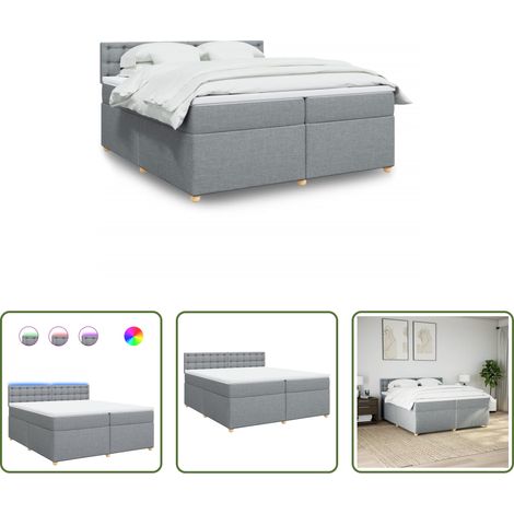 vidaXL Surmatelas - Sommier à lattes de lit avec matelas Gris clair 200x200cm Tissu (1/5)