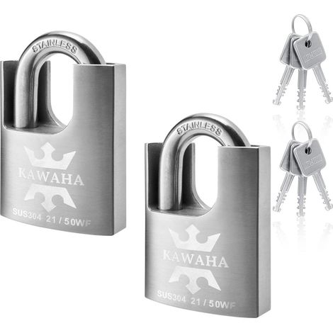 Cadenas haute sécurité acier inoxydable 50mm, s'entrouvrant, lot de 2, résistant aux intempéries