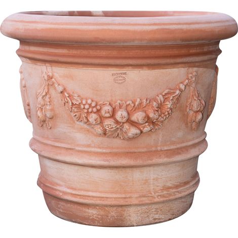 Round pot Terracotta Pot 72X61 cm Outdoor Pot Garden Vase Handmade Made in Italy Round Balcony Pots Flowers Pot for plants (1/5)