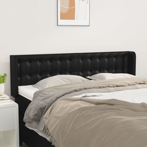 Tête de lit avec oreilles Design industriel - Pour Lit adulte - Noir 147x16x78/88 cm Similicuir Chic-124209 (1/5)