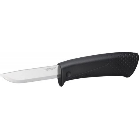 Fiskars 21cm Stainless Steel Black Knife with Built-in Sheath and Sharpening Stone