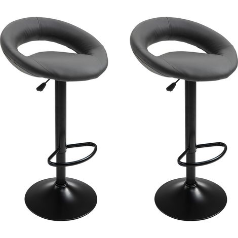 Juego de 2 taburetes de bar VEGAS GRISES - Carga m�xima: 120 kg - PU sint�tico - Base de metal - Altura ajustable 85-105 cm (1/3)