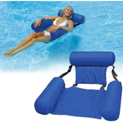 Silla hinchable azul para adultos, cama flotante de tela ajustable, apta para piscina y playa. (1/5)
