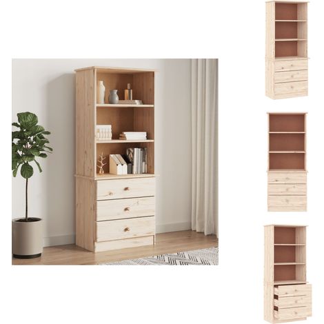 Bibliothèque avec tiroirs ALTA 60x35x142 cm bois massif de pin - Bibliothèque Murale - Bibliothèque Design - Bibliothèque Rustique - Étagère Bois - Meuble Rangement (1/5)