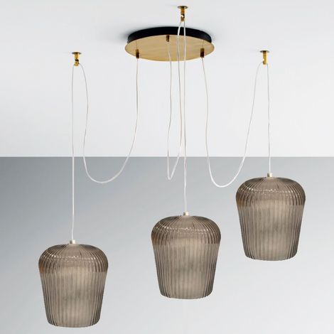 Sospensione vetro ambra gea luce numa bt3 ot e27 led lampada soffitto decentramento classica (1/5)