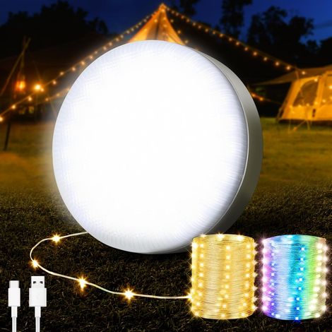 12M USB Rechargeable Camping Lights - 8 Lighting Modes, Remote Control, Timer, 12H Battery Life, IP44, Warm White for Tent, Garden, Hiking (1/5)