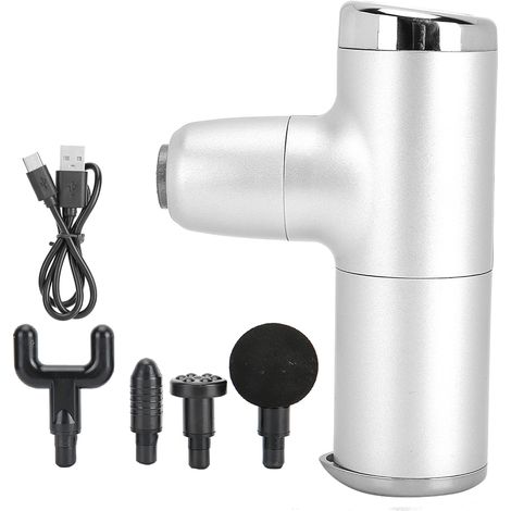 Pistolet de Massage Mini Portable, Réglable pour Douleurs Musculaires et Fatigue - Fitness, Argent Blanc (1/5)