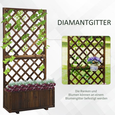 Bac en bois avec treillis 72,5x31,5x149,5cm – Pour plantes grimpantes, roses – Jardin terrasse (1/4)