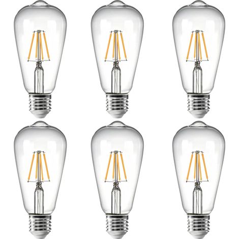 E27 ST64 Edison LED-Lampe, ersetzt 35 W, warmweiß 3000 K 400 lm, klarer Glühfaden, dekorative Retro-Lampe, 220 V Wechselstrom, für die Inneneinrichtung von Restaurants, nicht dimmbar, 6 Stück [Energie (1/5)